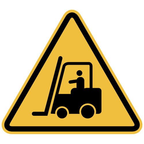 A warning sign to warn about forklifts crossing