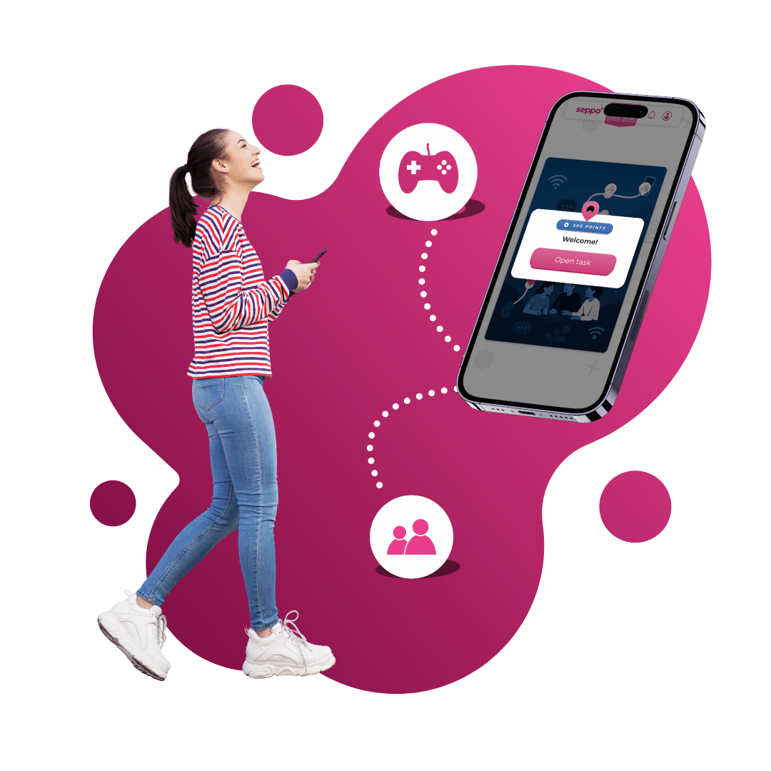 Employee using Seppo’s gamified onboarding platform on a mobile device.